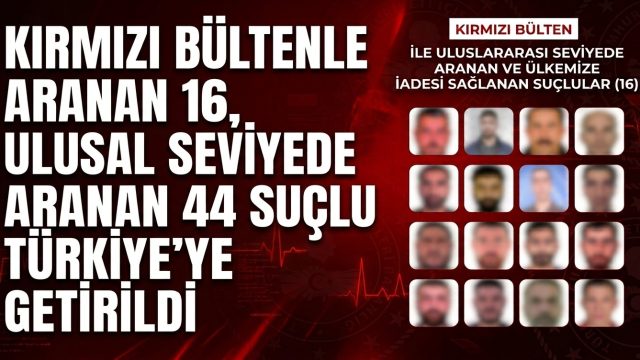 16’sı kırmızı bültenle aranan 160 suçlu Türkiye’ye getirildi