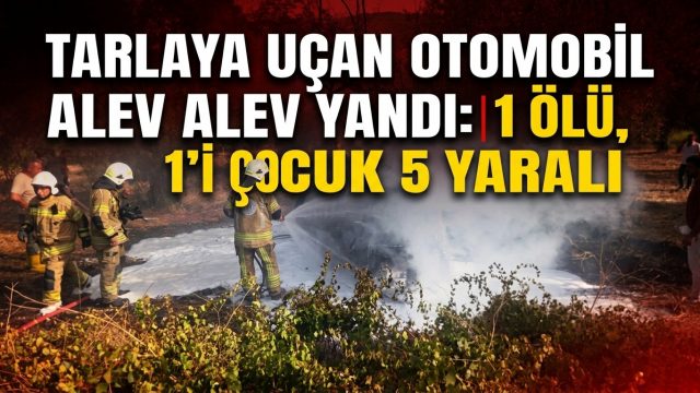 Tarlaya uçan otomobil alev alev yandı: 1 ölü, 1’i çocuk 5 yaralı